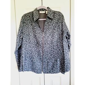 Lemon Grass XL Zip Front Jacket Vintage Gray Black Animal Print Plear Front‎